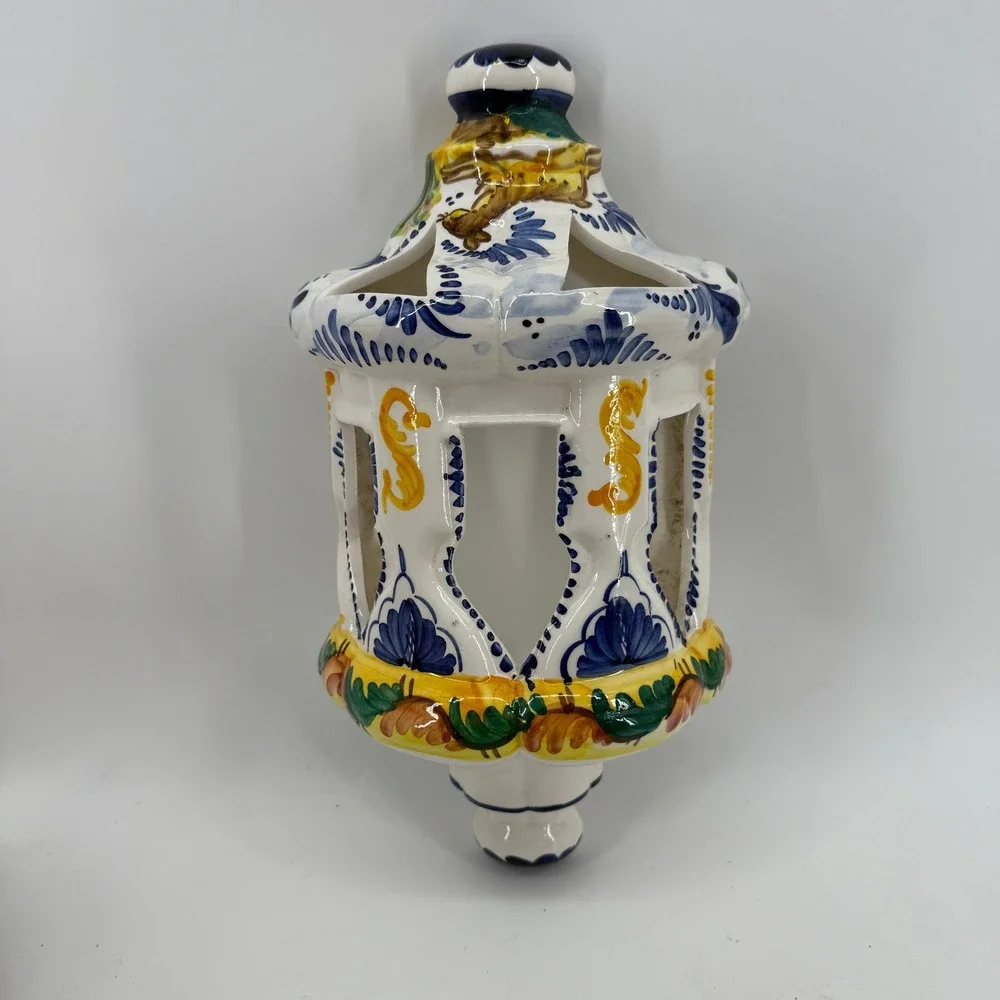 Ceramic Wall Lantern Sconce Multi-Color Hand Painted Majolica‎ Style Portguese